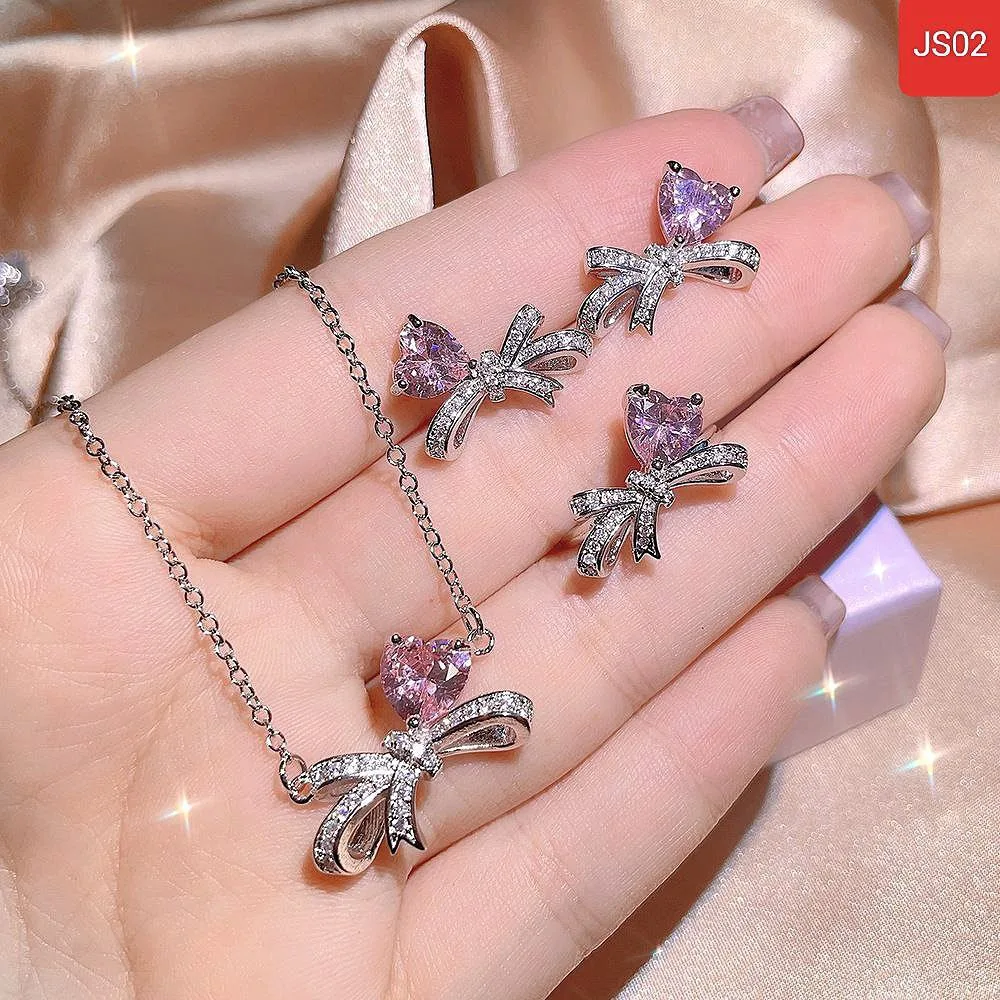 Pink Bow Jewellery Set