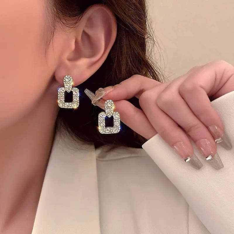 Hollow Rectangular Zircon Earring