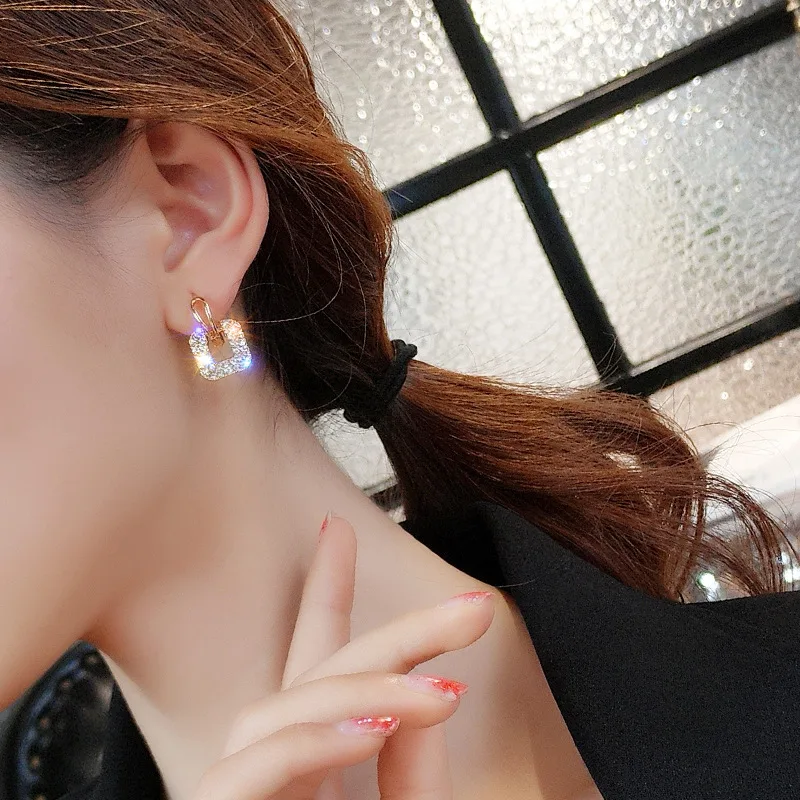 Hollow Square Full Diamond Earring - slide 3