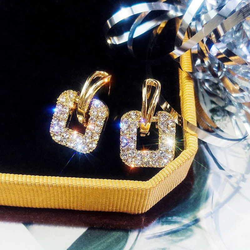 Hollow Square Full Diamond Earring - slide 2