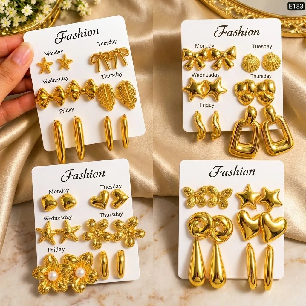 Weekend Gold Plated 6 pair Earrings set