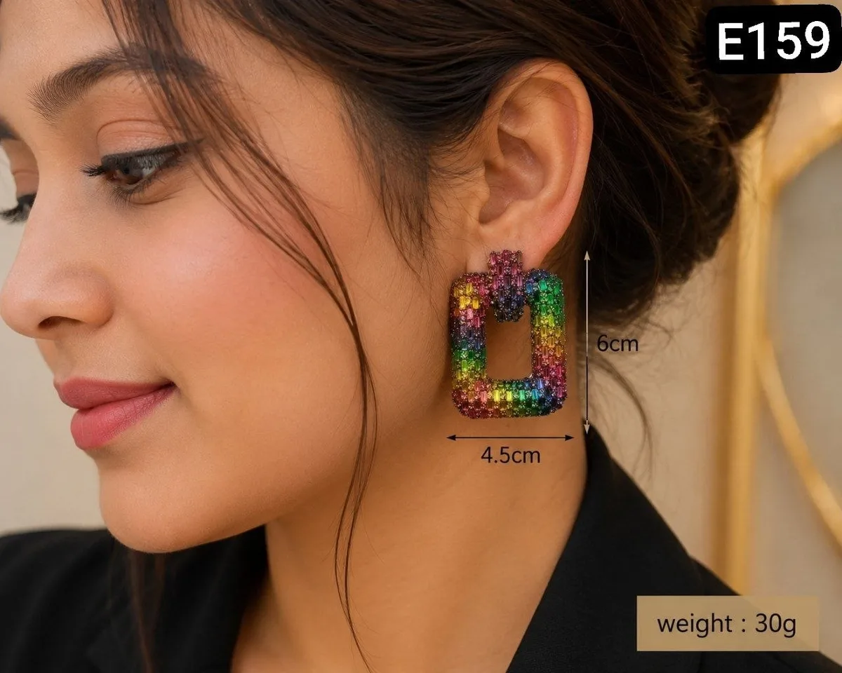 Crystel Diamond Cut Rectangular Earrings