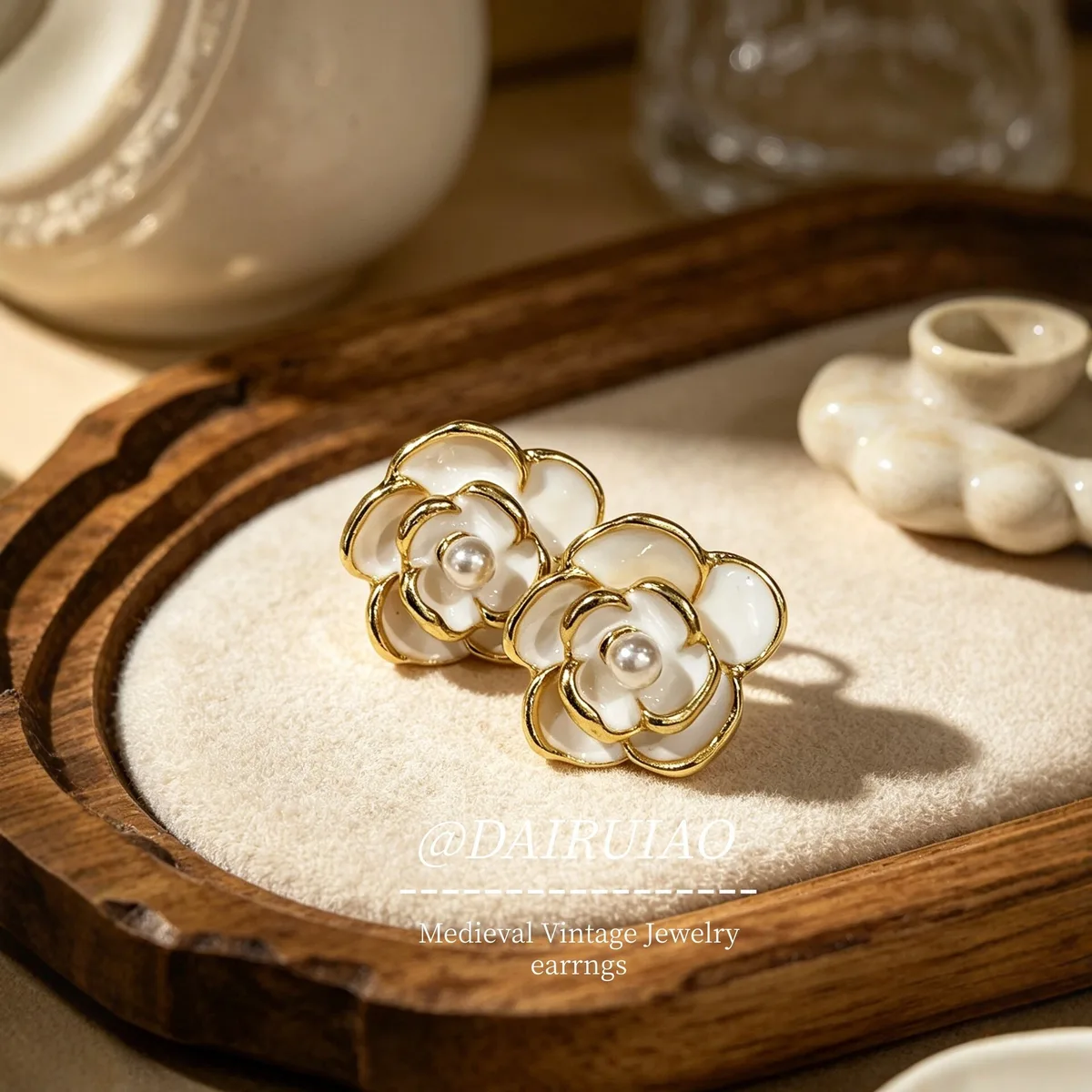 White Flower Mini Pearl Earrings - slide 3