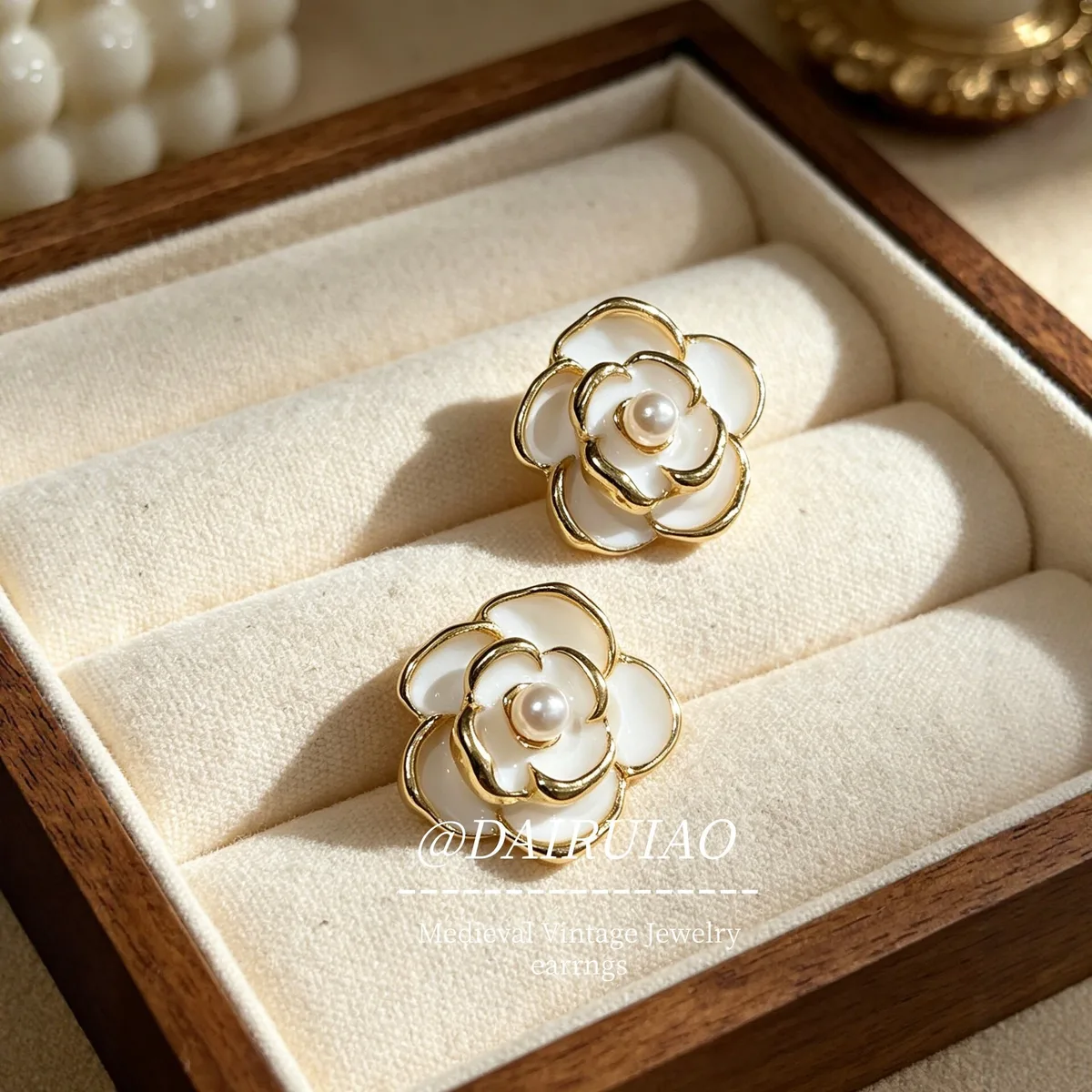 White Flower Mini Pearl Earrings - slide 2