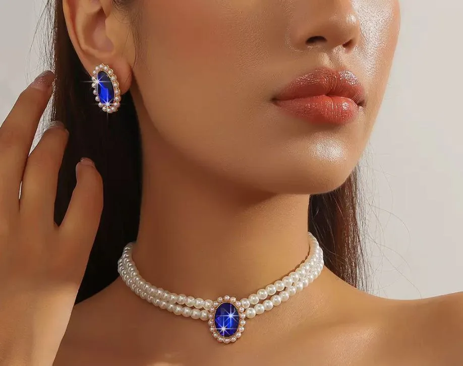 Multi Pearl One Big Stone Jewellery Set - slide 3