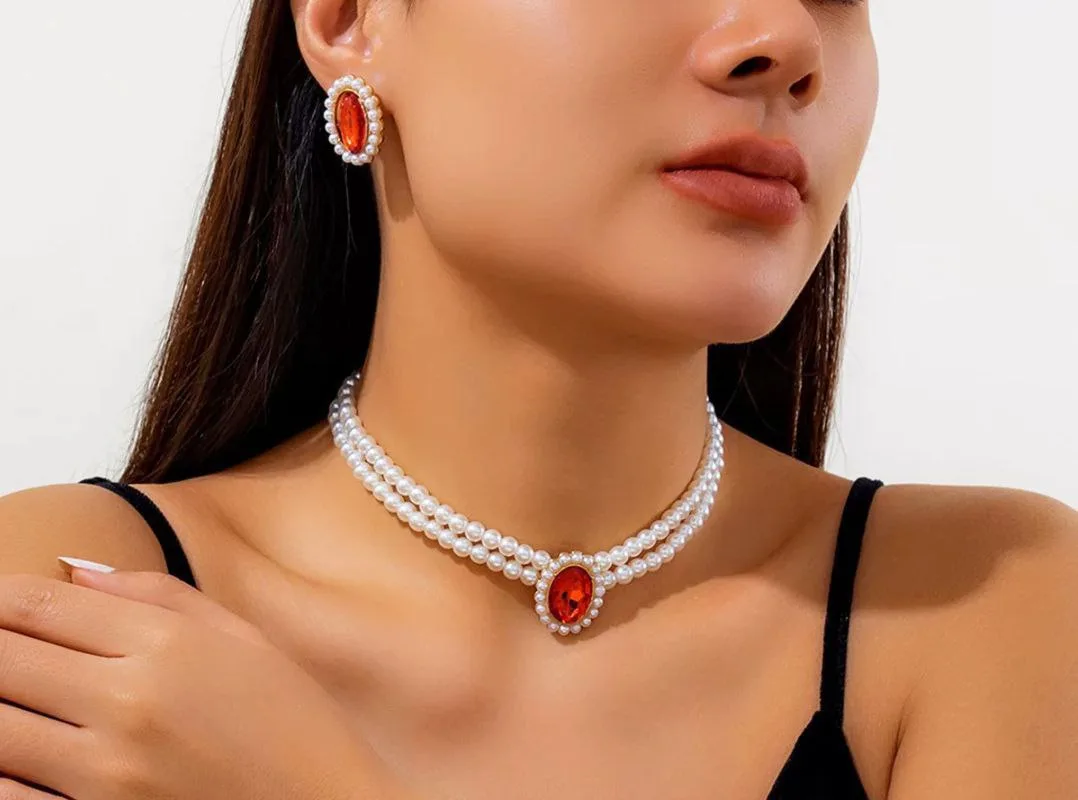 Multi Pearl One Big Stone Jewellery Set - slide 4