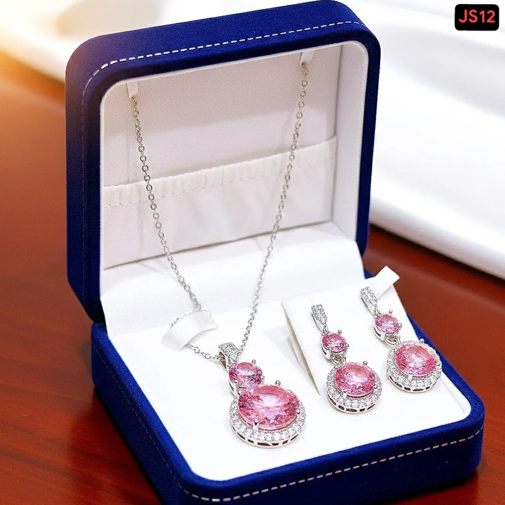 Big Roud Pink Stone Jewellery Set - slide 2